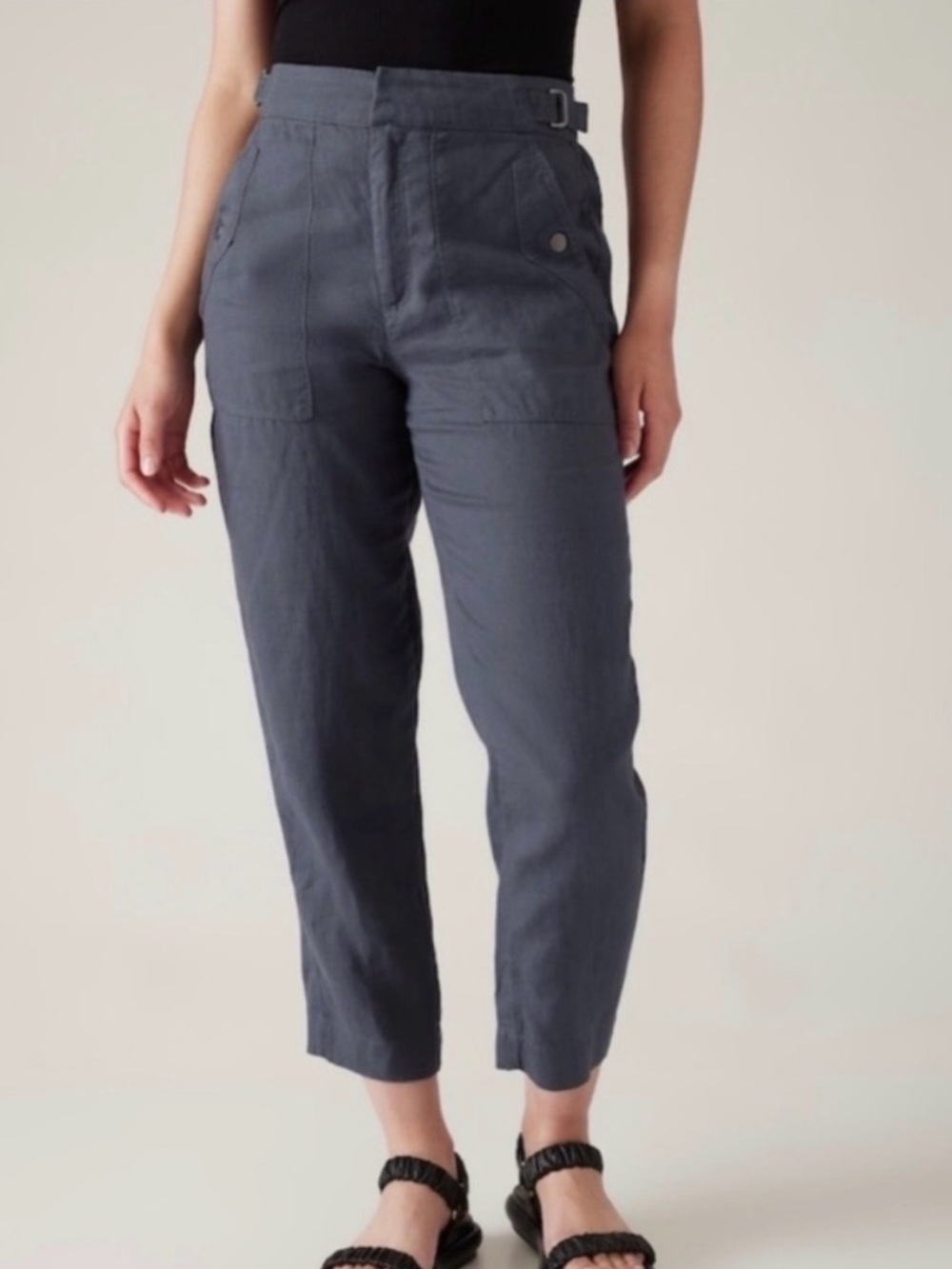 Athleta Slate Blue Voyager 100% Linen Cropped Pants Size 8